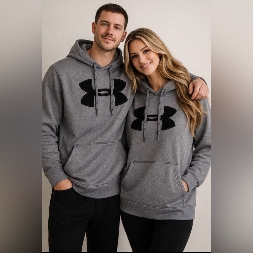 Under Armour Big Logo Gray Hoodie Fleece Sweatshirt Mens Unisex Large Athletic